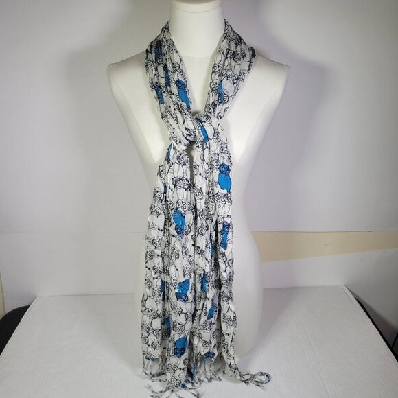 Talbots Accessories - Talbots Lightweight White & Blue Scarf With Owl Print